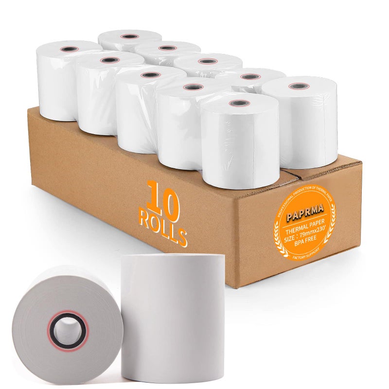 PAPRMA 3 1/8'' x 230ft' Thermal Paper Receipt 10 Rolls, Receipt Paper POS Cash Register Paper for Credit Card Machine Square Terminal Printer - Image 1
